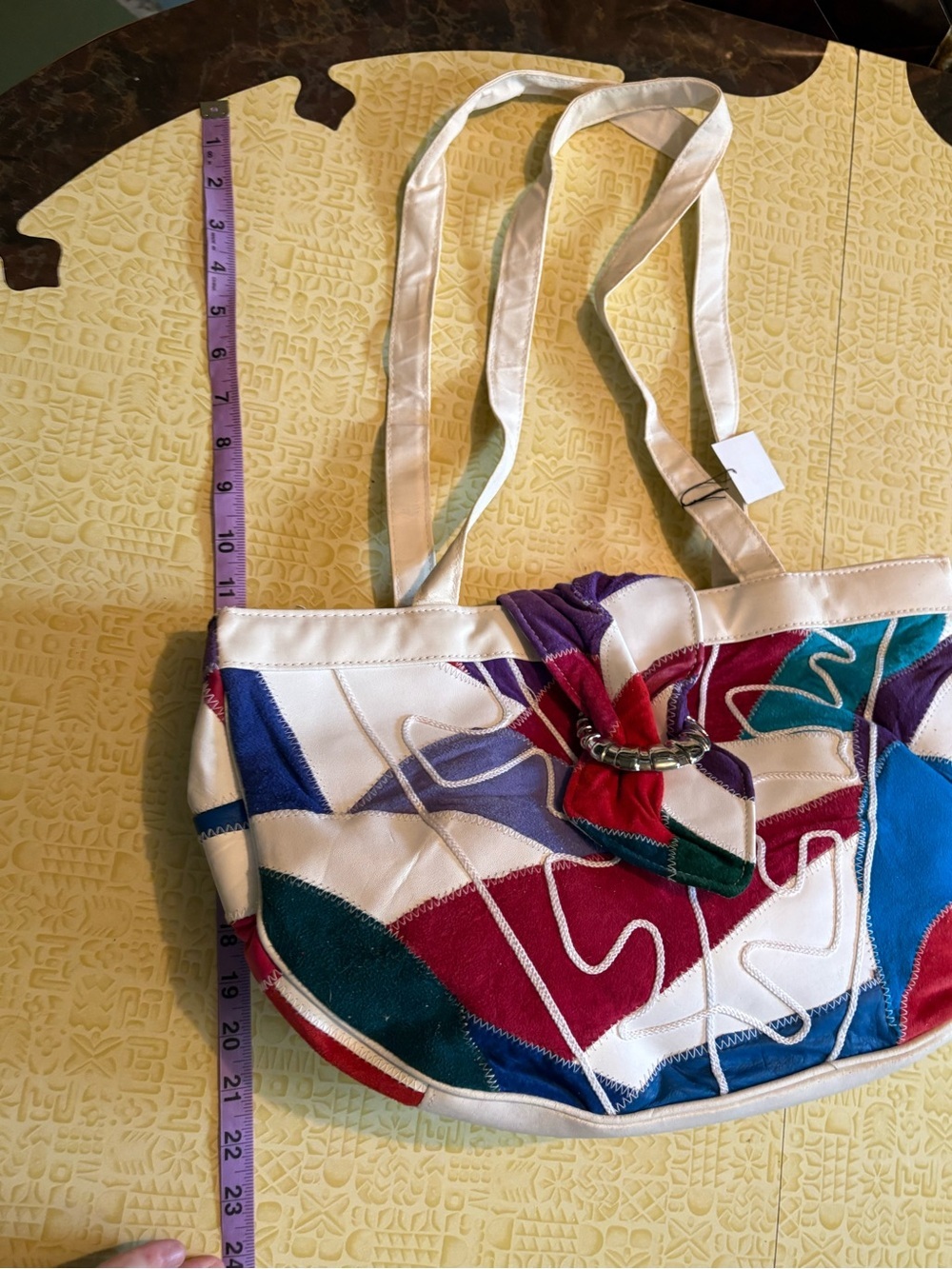 Colorblock White Multicolor Patchwork Shoulder Bag - Picture 8 of 10